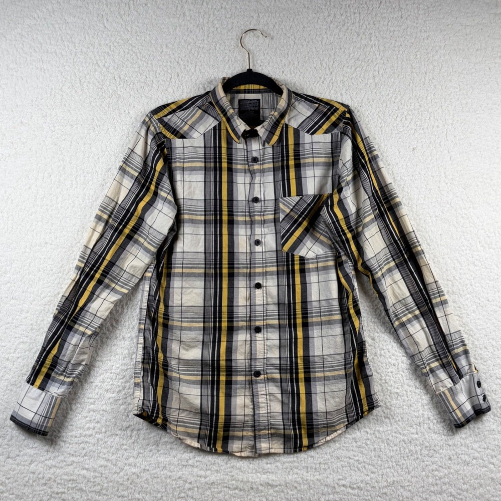 SHOUTHOUSE Plaid Shirt Mens S Yellow Black Button Up Long Sleeve Grunge Skater